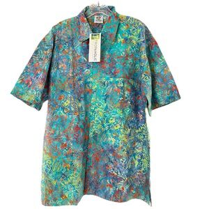 Rum Reggae Hawaiian Batik Camp Shirt "Rum Reggae" Shrimp/Water Size Large
